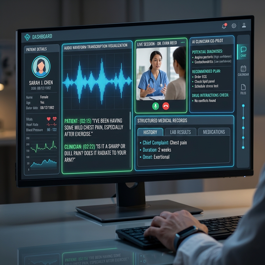 Medical Co-Pilot clinical audio transcription dashboard mockup