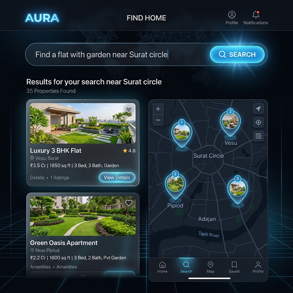 Semantic Finder Surat Real Estate search mockup